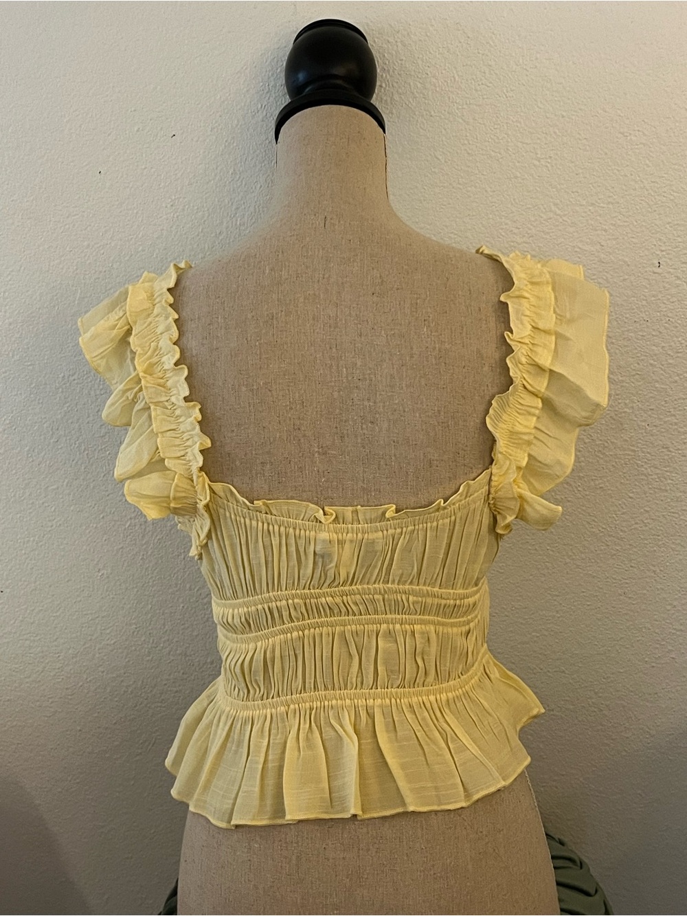 Smocked Yellow Ruffle Crop Top with Button Front - Picture 3 of 5